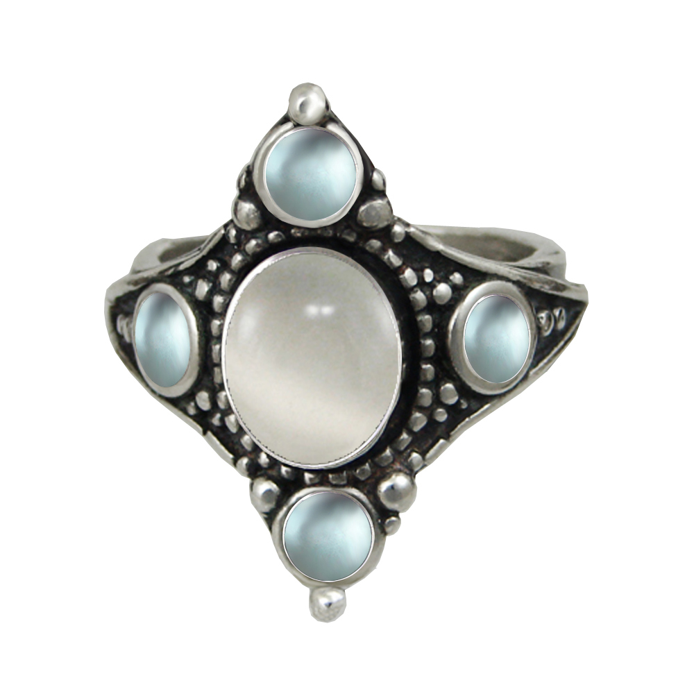 Sterling Silver Renaissance Queen's Ring With White Moonstone Size 11